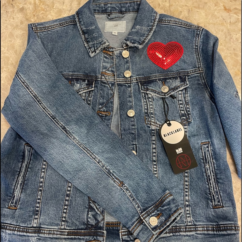 Jean Jacket with red  sequin heart ..Perfect for Valentine’s Day week